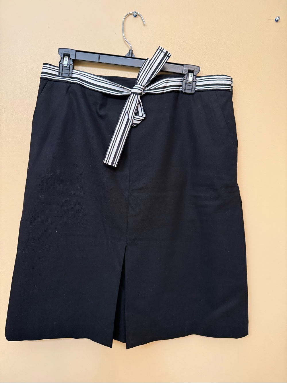 Talbots Black Skirt with Black & White Striped Tie